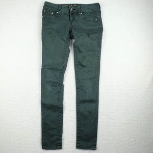 Rock Revival Jeans Womens Green Jen Skinny Stretchy Denim Embroidered Retro